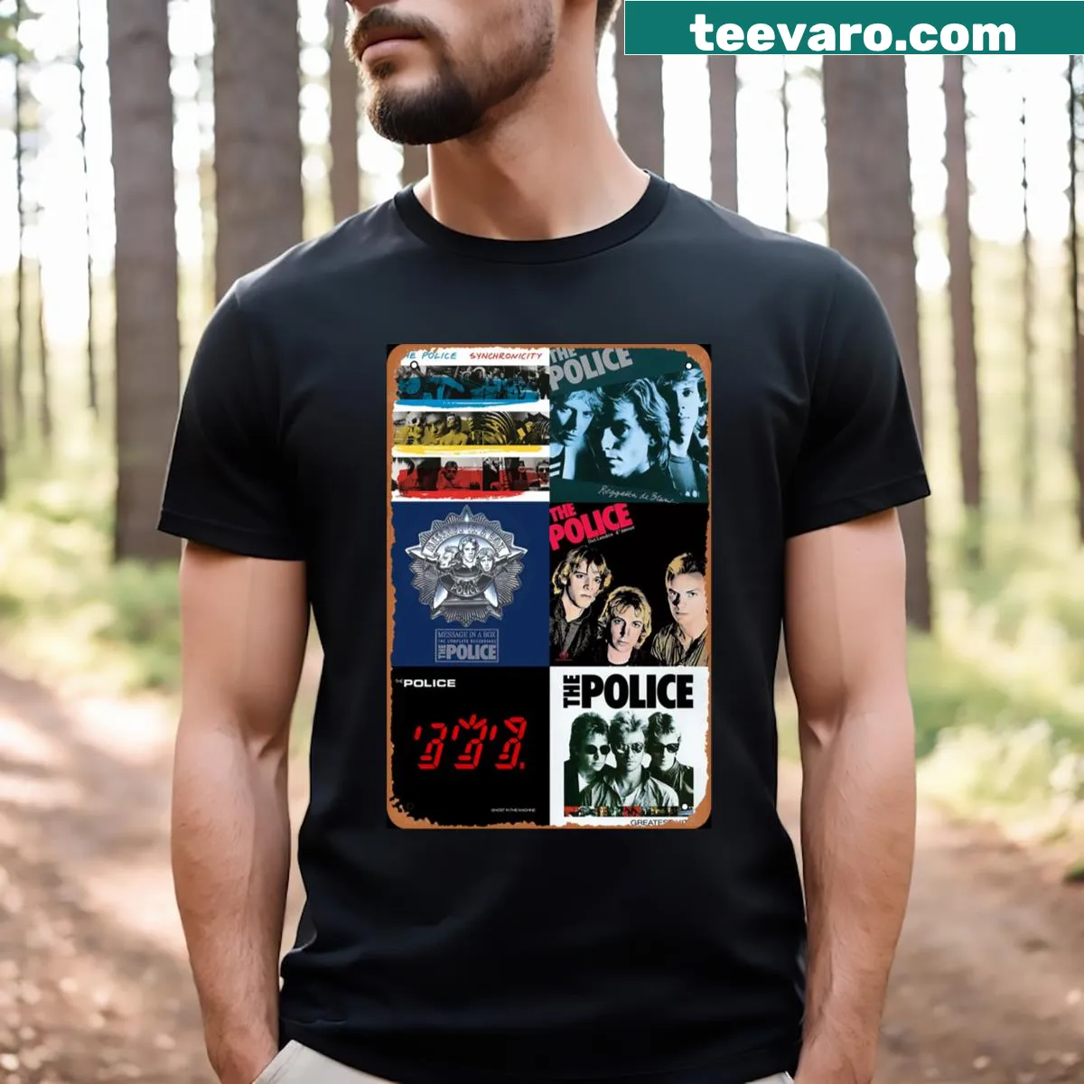 Stylized album cover graphic T-shirt from Every — on a men's t-shirt