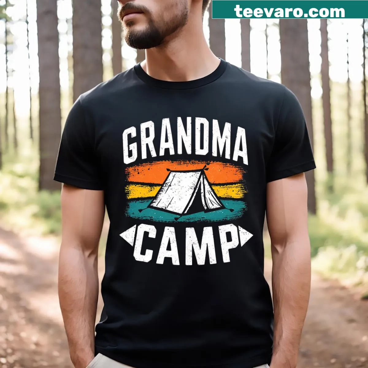Illustrated T-shirt for kids about Grandma Camp — on a men's t-shirt