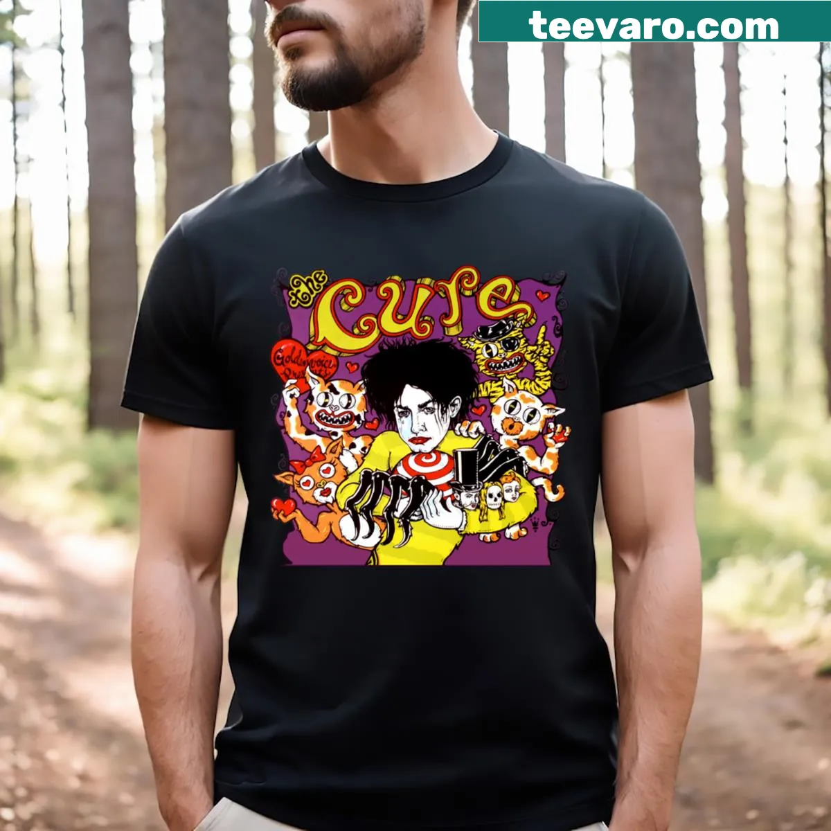 Whimsical T-shirt with 'Kembang Kembang Gula' text and sweet-themed graphics — on a men's t-shirt