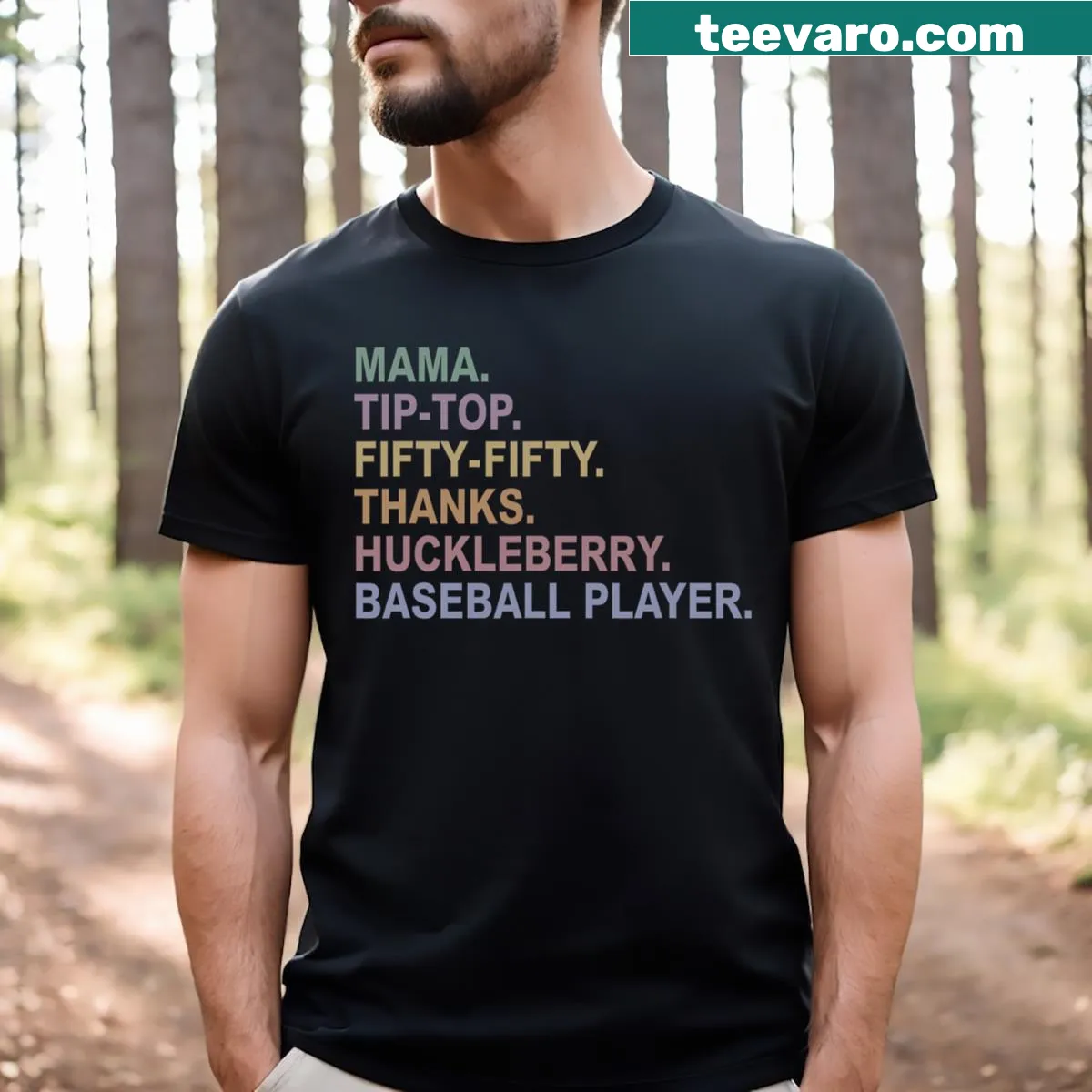 Cartoon baseball player t-shirt with playful graphics. — on a men's t-shirt