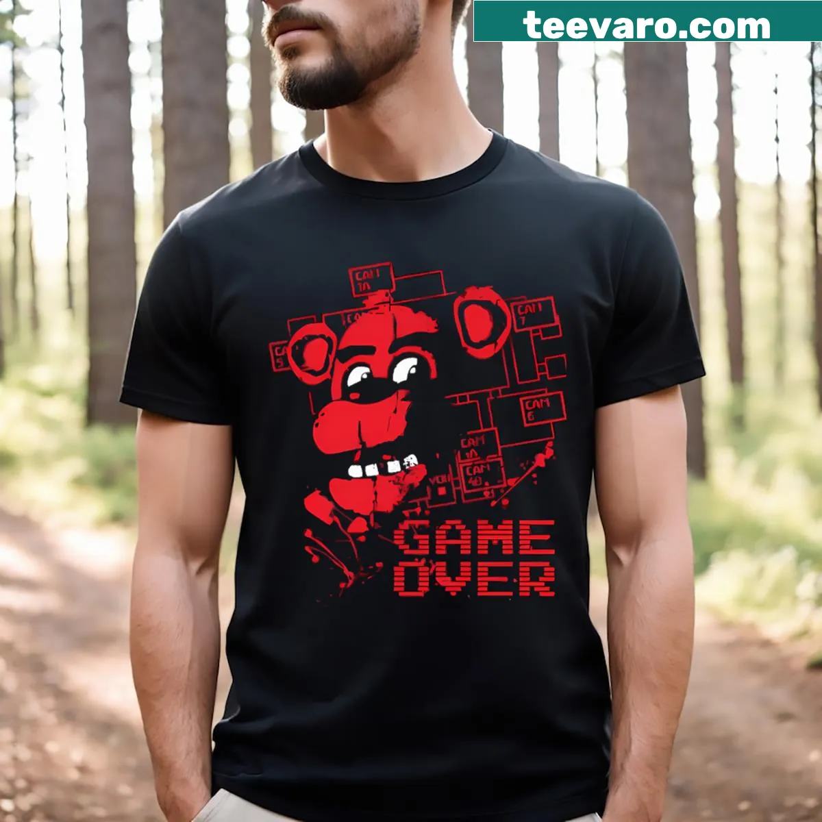 Retro movie gaming t-shirt with humorous graphics — on a men's t-shirt