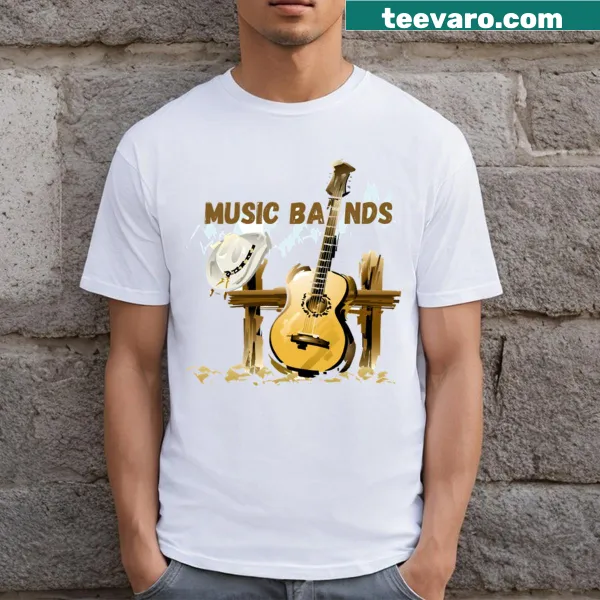 Stylish band-themed t-shirt featuring various music logos