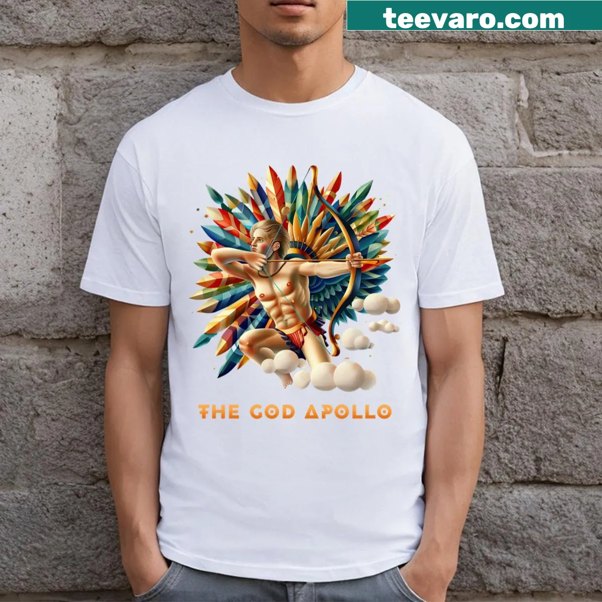 Illustration of the god Apollo on a T-shirt representing mythology — on a men's t-shirt