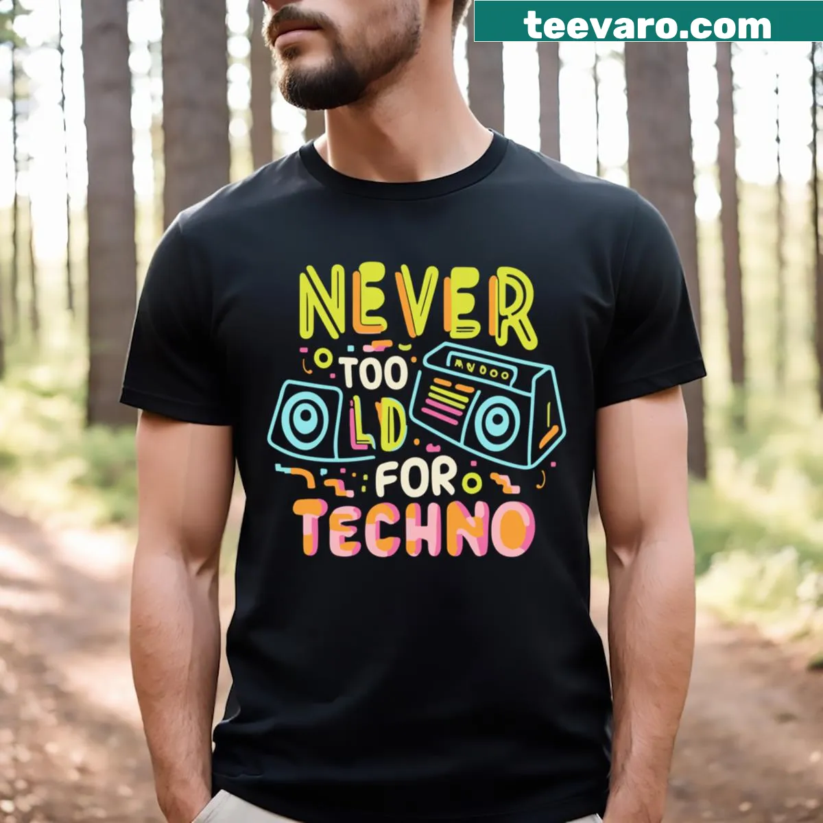 Playful techno music shirt for all ages — on a men's t-shirt