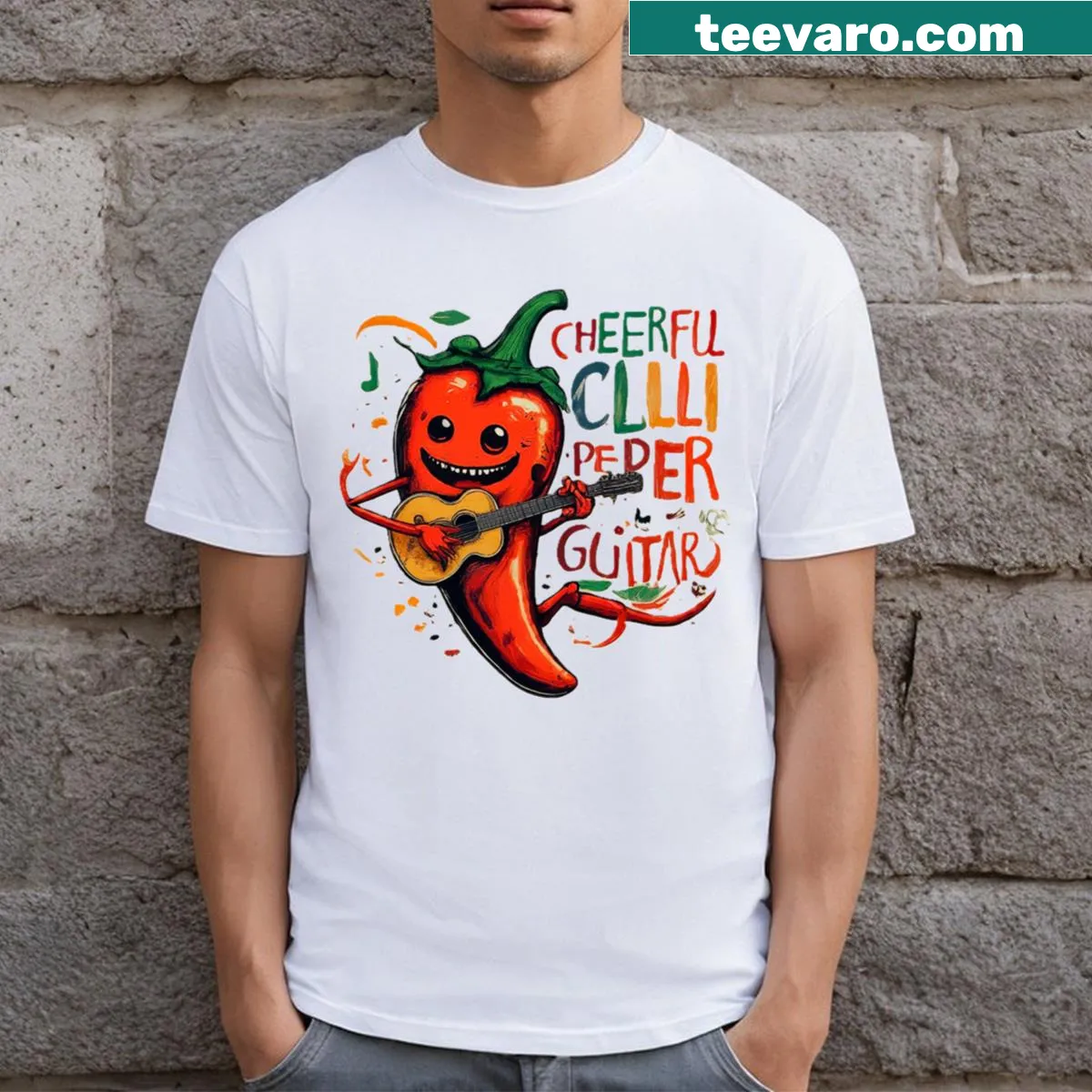 Playful T-shirt featuring various peppers for spice lovers. — on a men's t-shirt