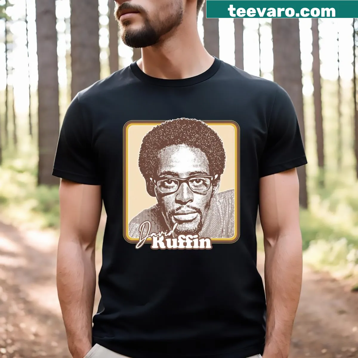 Soul music themed T-shirt featuring a stylish graphic and typography — on a men's t-shirt