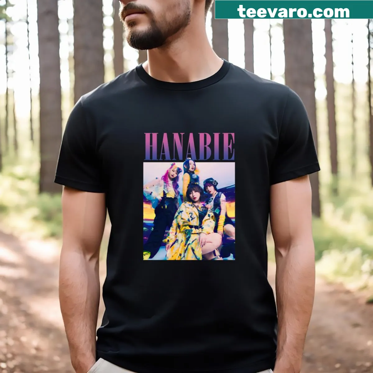 Illustrative summer tour graphic t-shirt — on a men's t-shirt