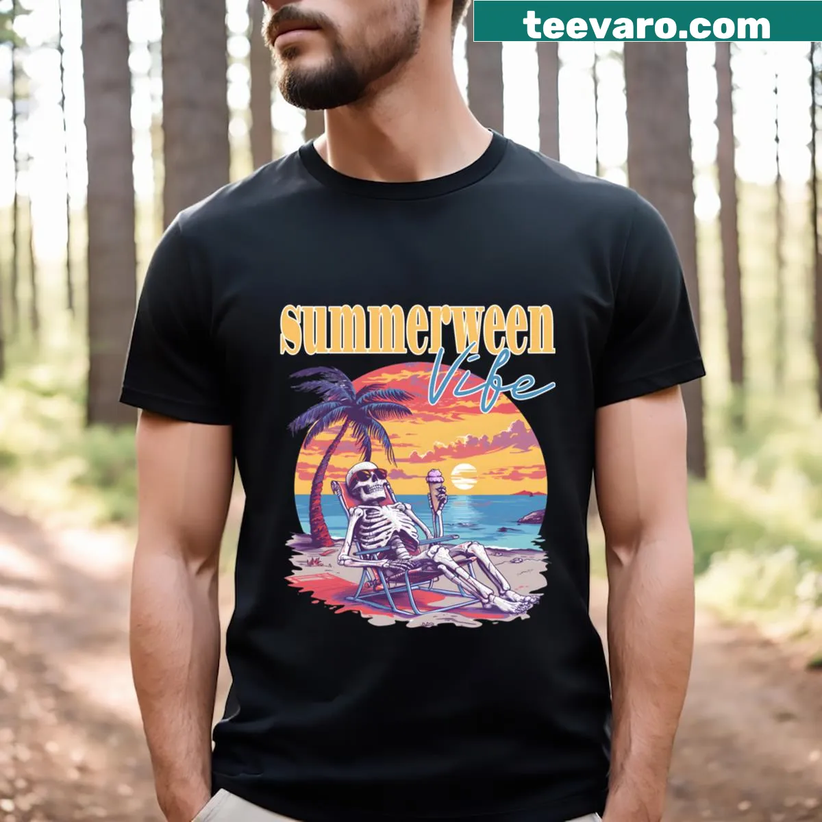 T-shirt featuring playful graphics for Summerween vibes — on a men's t-shirt