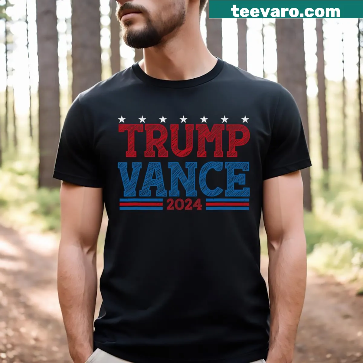 Patriotic Trump 2024 election t-shirt with retro design — on a men's t-shirt