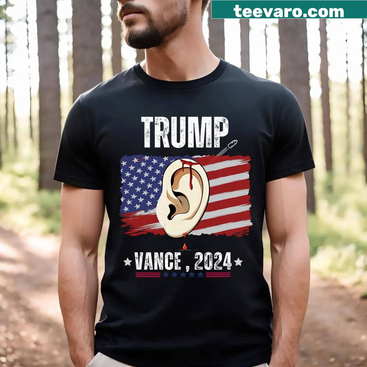 Vintage-style T-shirt with Trump and Vance for President design — on a men's t-shirt