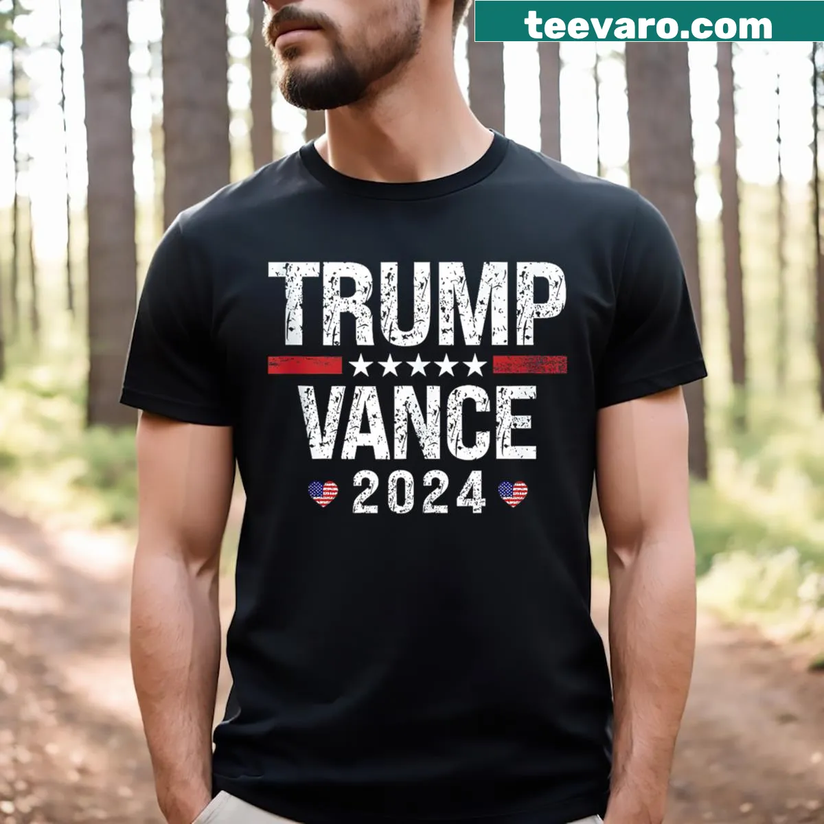 Supporter T-shirt featuring bold text for Trump’s re-election campaign. — on a men's t-shirt