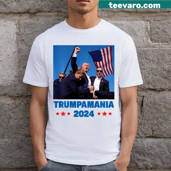 Bold text T-shirt with Trumpamania 2024 slogan