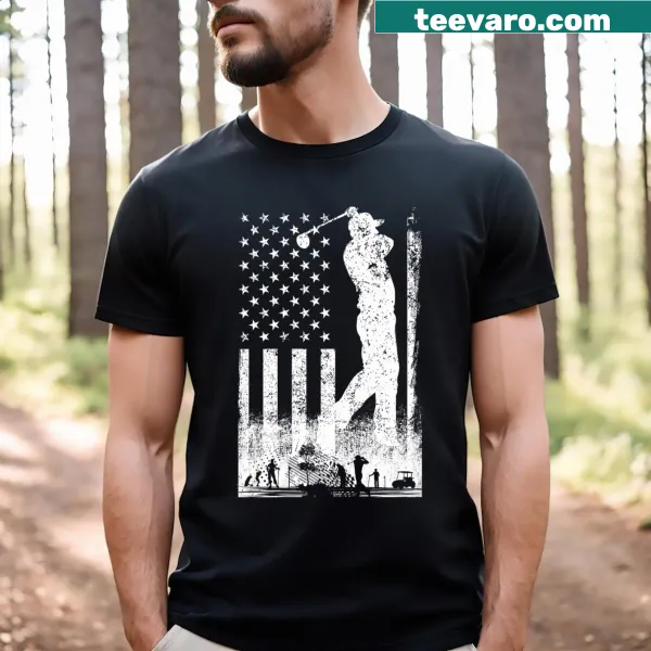 American flag golf club v-neck t-shirt for patriotic golfers