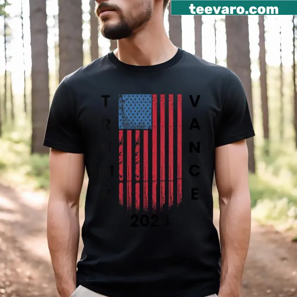 V-neck T-shirt with US flag and MAGA text for J.D. Vance