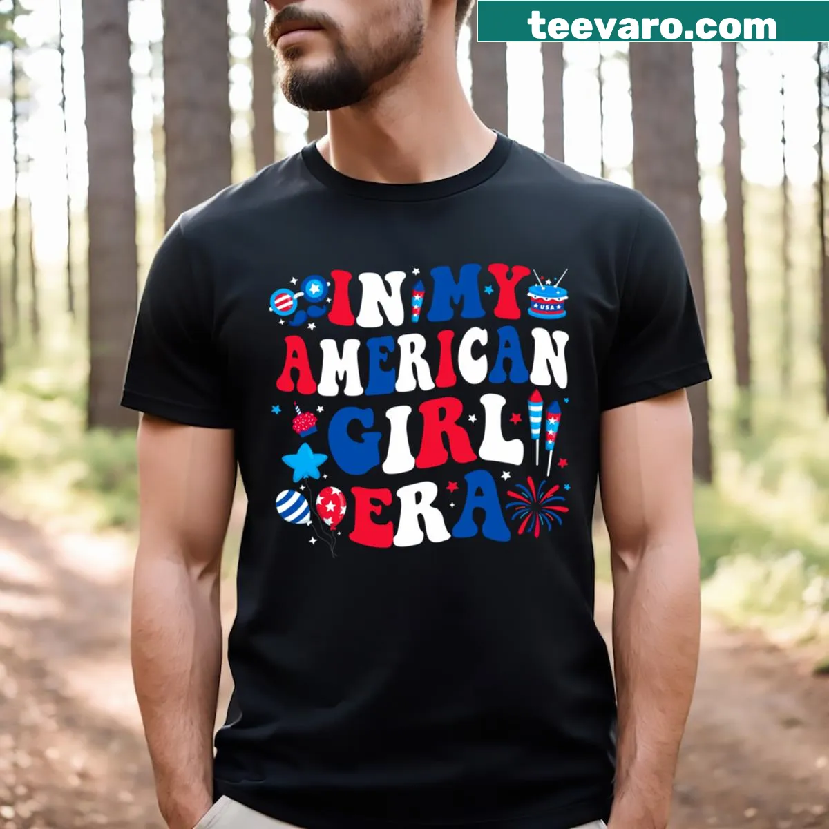 Funny 4th of July t-shirt for girls with USA flag design — on a men's t-shirt