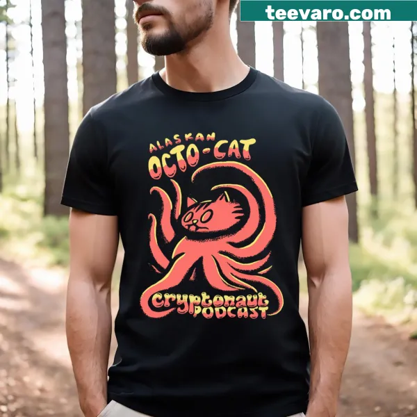 Whimsical octopus cat design by Todd Purse on a t-shirt