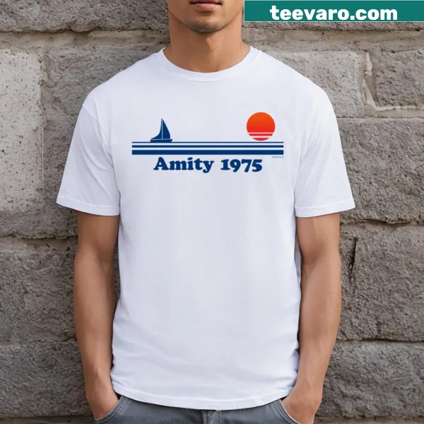 Vintage-style 'Amity 1975' graphic on a t-shirt