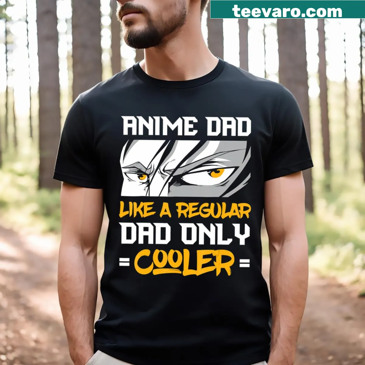 Funny t-shirt saying 'Anime Dad Like A Regular Dad Only Cooler' — on a men's t-shirt