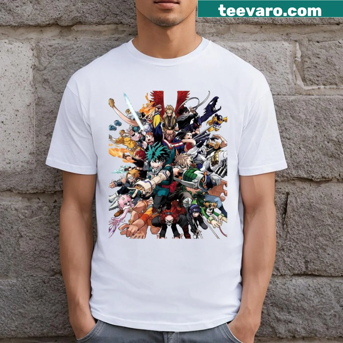 Anime-themed t-shirt showcasing bold imagery from popular shows. — on a men's t-shirt