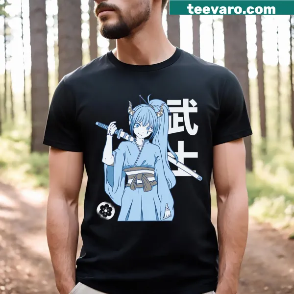Samurai girl illustration with tattoos on an anime t-shirt