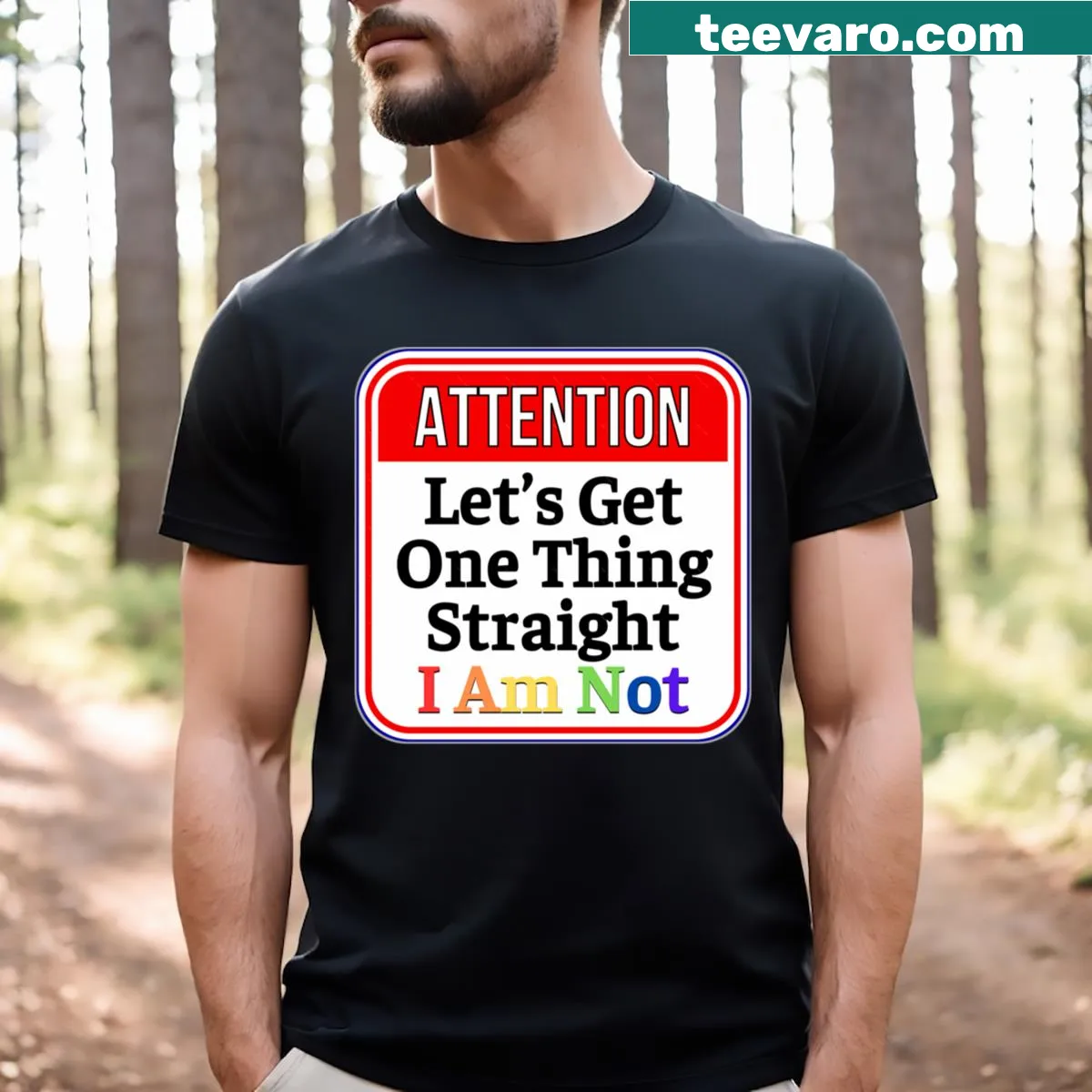Warning sign graphic with text about humor on a t-shirt — on a men's t-shirt