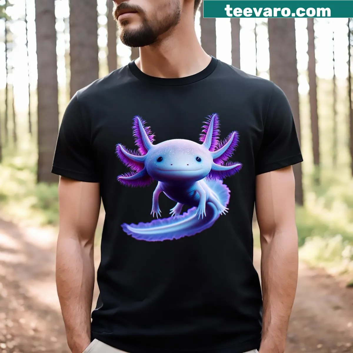 Cute anime-style axolotl graphic on a T-shirt — on a men's t-shirt