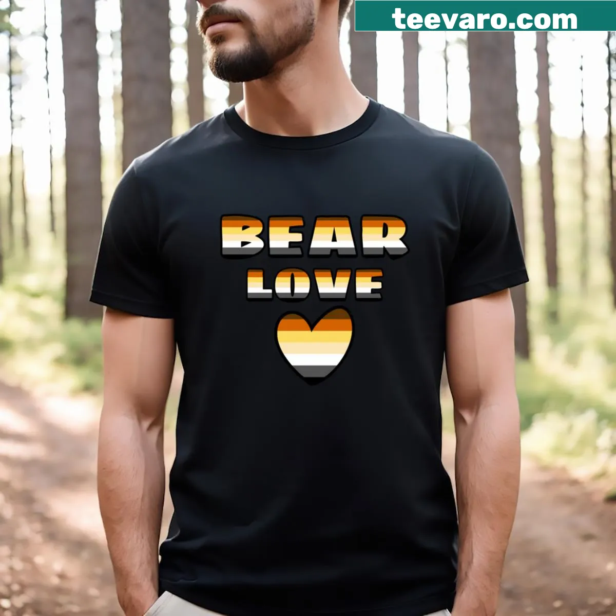 Bear and heart graphic symbolizing love and pride on a T-shirt — on a men's t-shirt