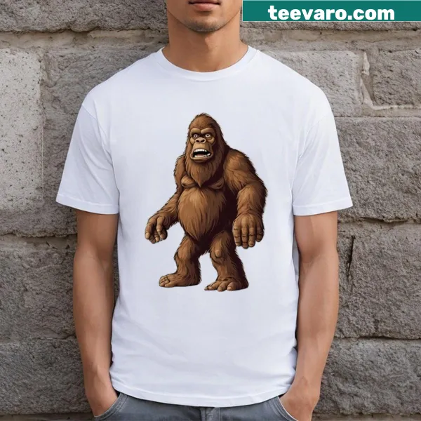 Cartoon Bigfoot graphic in a funny pose on T-shirt