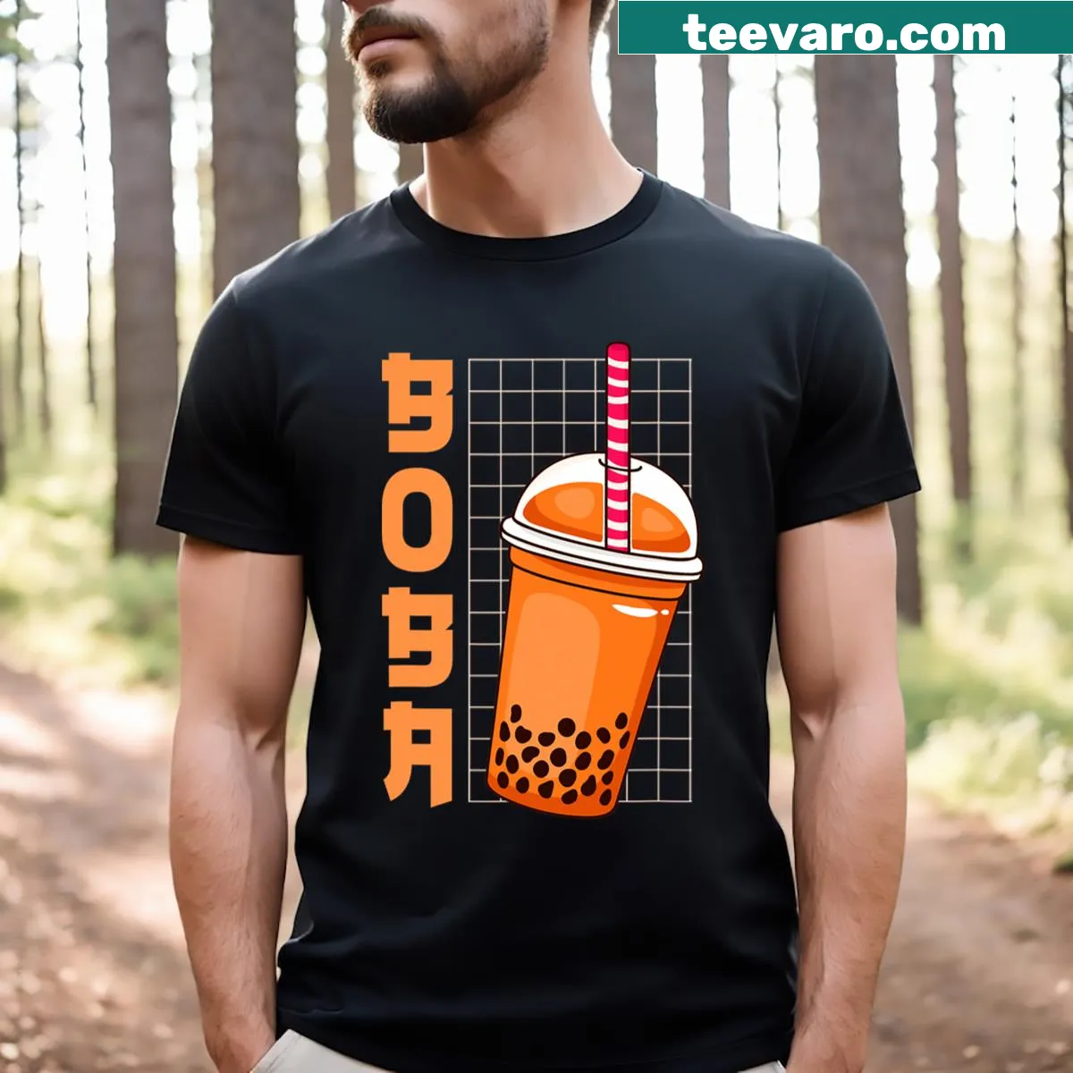 Kawaii anime-style boba bubble tea graphic on a T-shirt — on a men's t-shirt