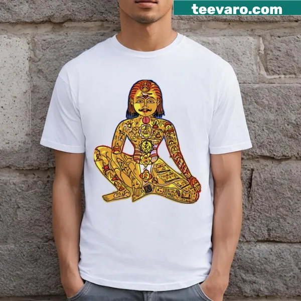 Graphic of Chakra Man illustrating energy centers on a t-shirt