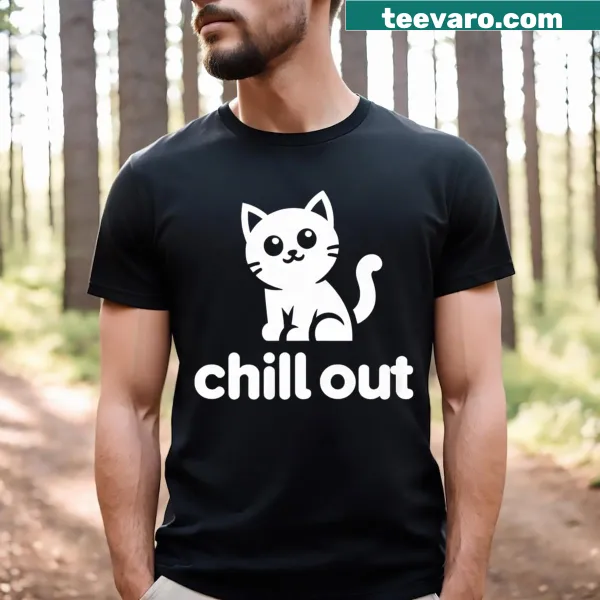Relaxed cat illustration on a chill-themed t-shirt