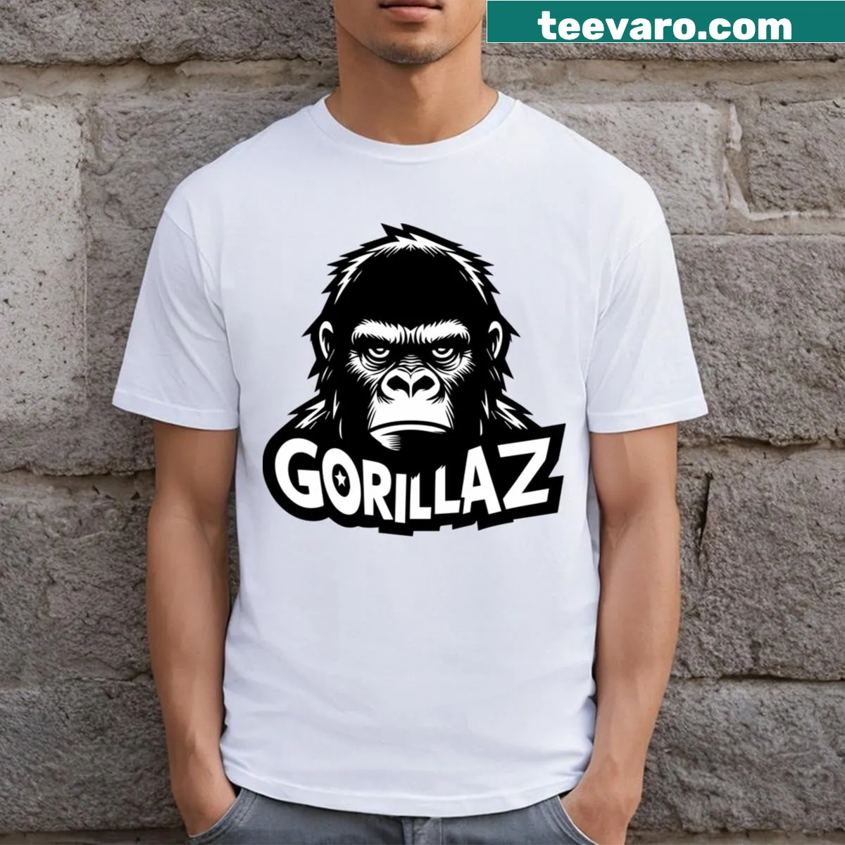 Illustration of a playful chimpanzee on a T-shirt — on a men's t-shirt
