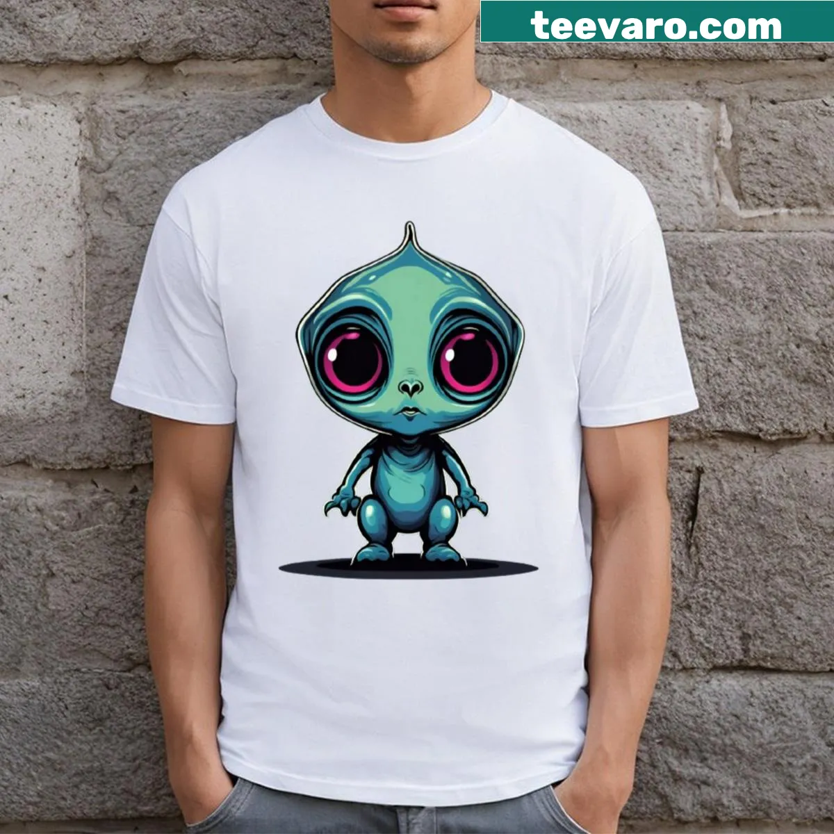 Cute alien illustration on a funny t-shirt — on a men's t-shirt