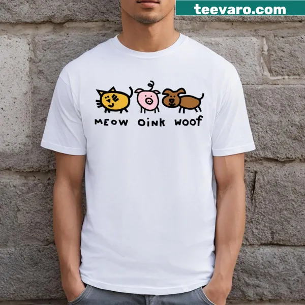 Illustration of a cute cat, pig, and dog on a T-shirt
