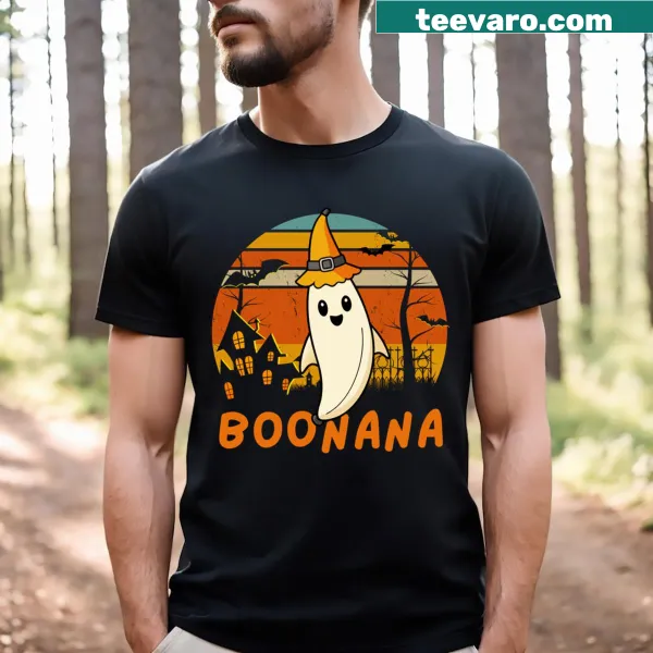Cute ghost in a witch hat with banana theme for Halloween