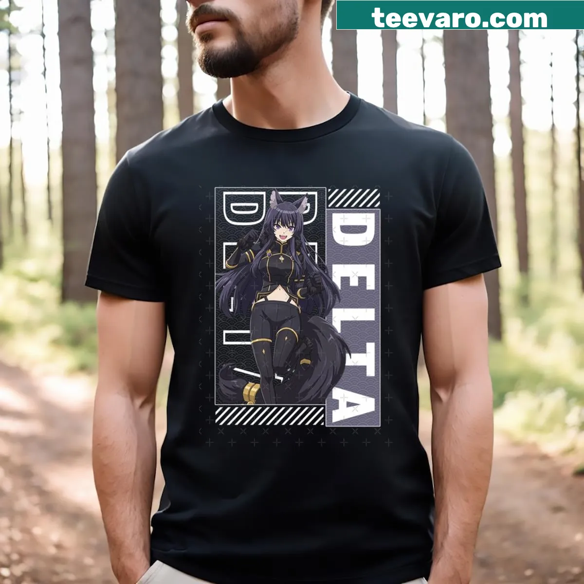 Illustration of Delta, a fantasy character, on t-shirt — on a men's t-shirt