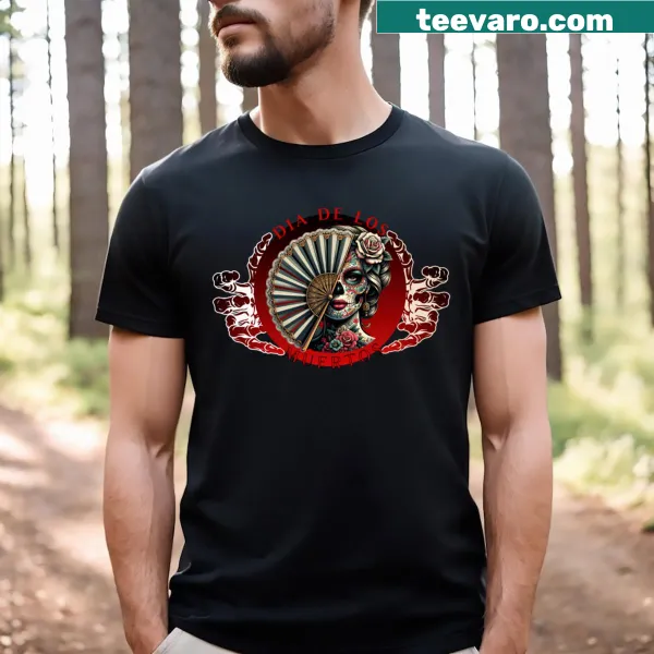 Dia De Los Muertos themed graphic on t-shirt