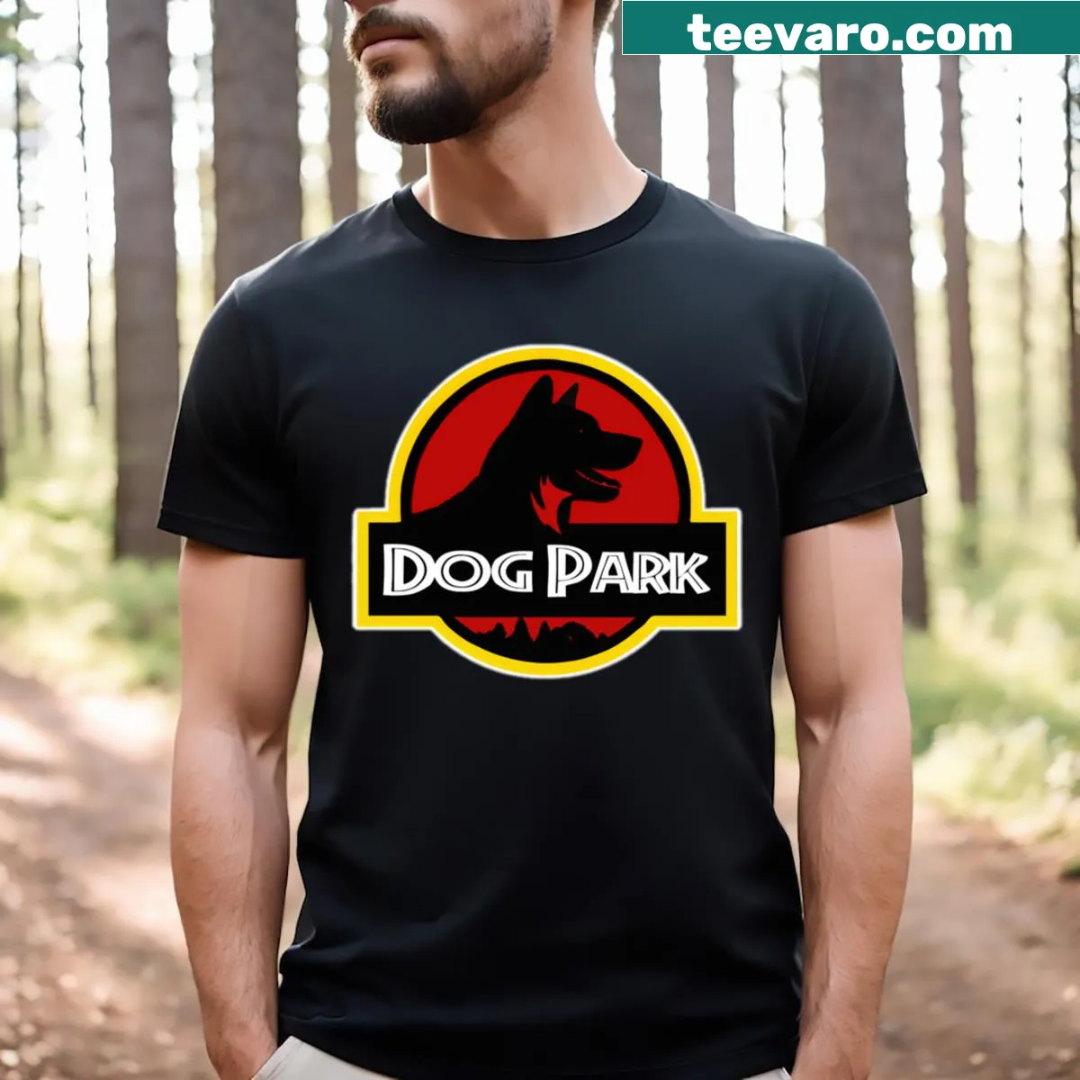 T-shirt featuring playful dogs at the park — on a men's t-shirt