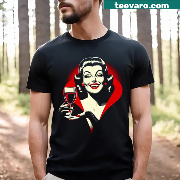 Illustration of an enchanting vampire seductress on a T-shirt