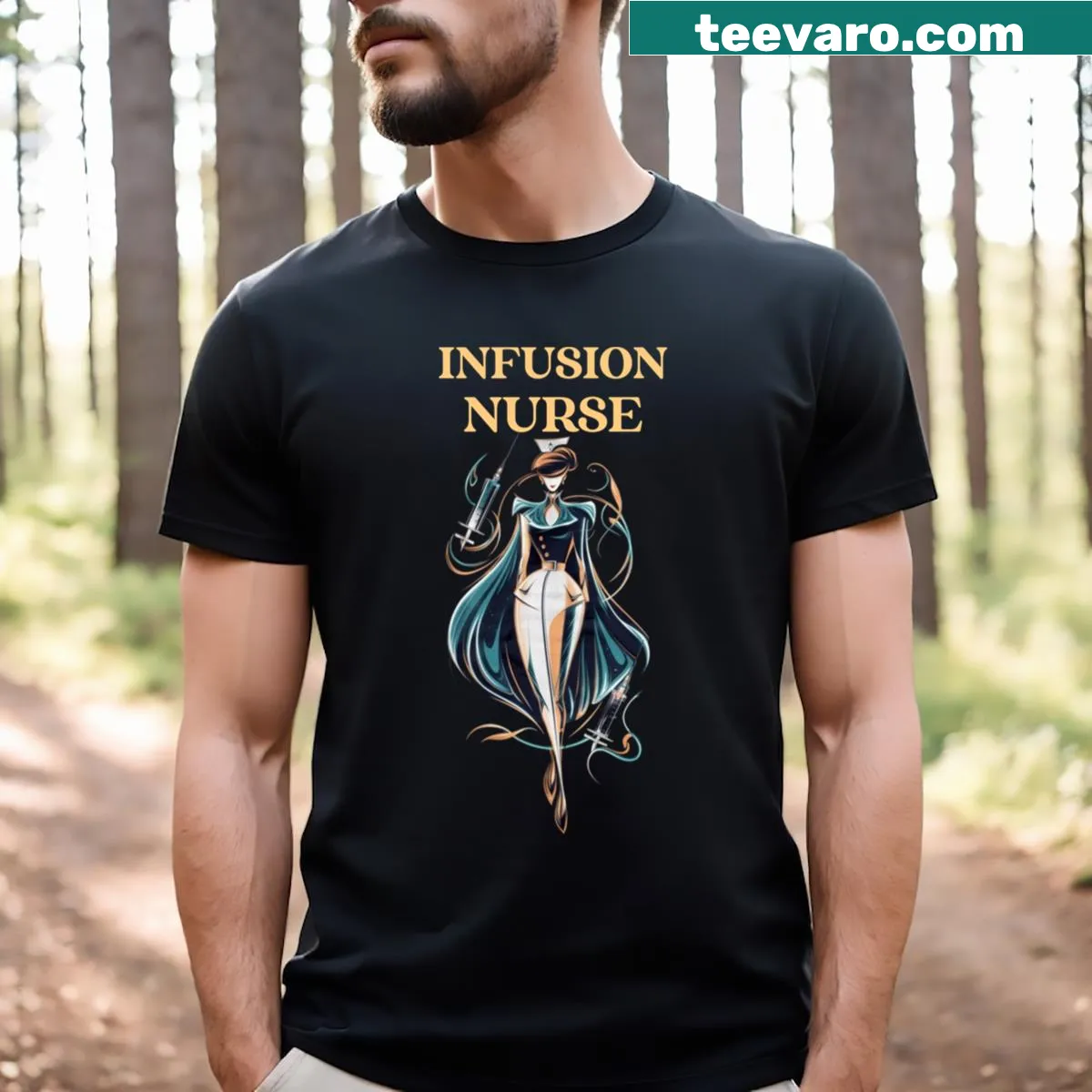 Stylish infusion nurse graphic on a T-shirt — on a men's t-shirt