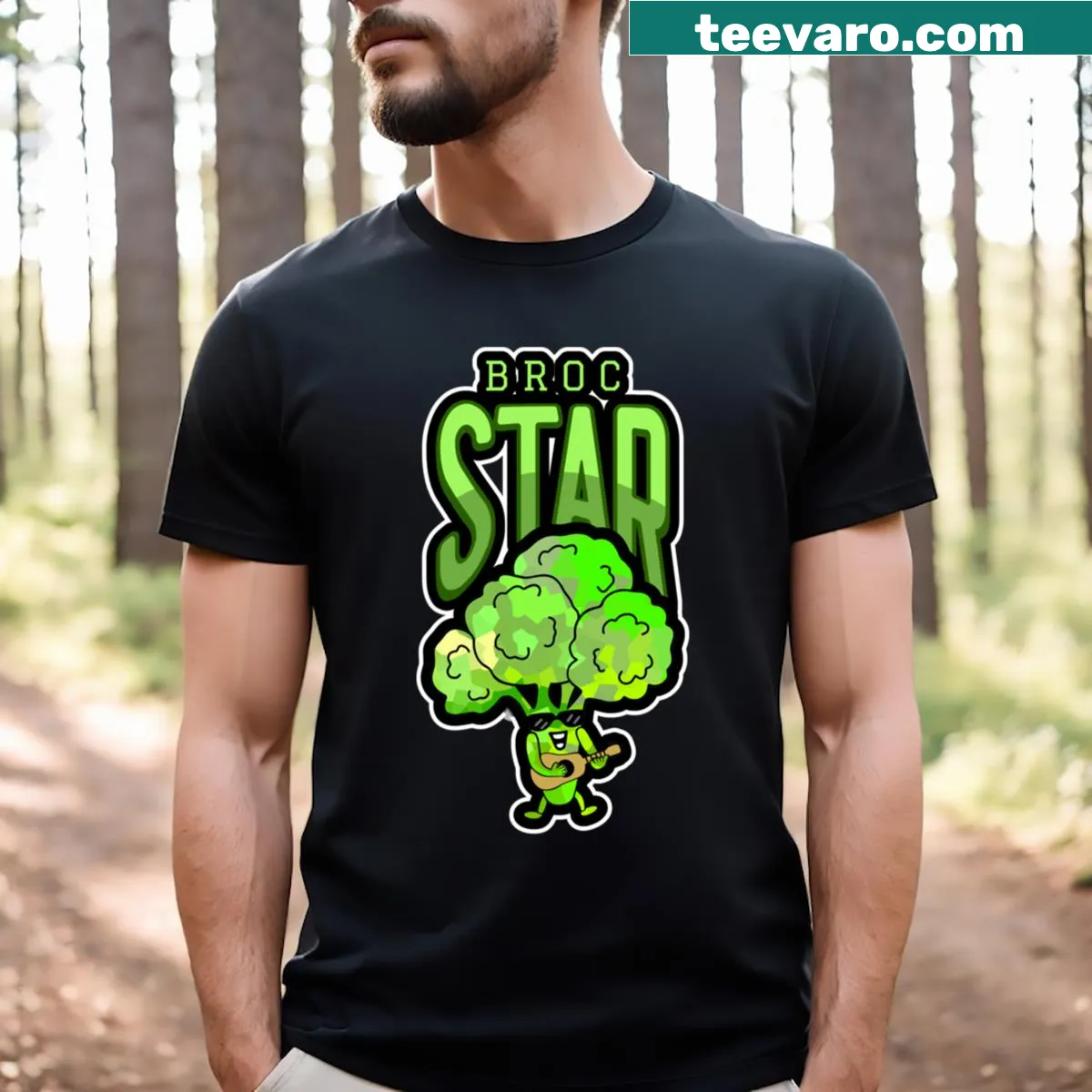 Cute broccoli character graphic with food pun text — on a men's t-shirt
