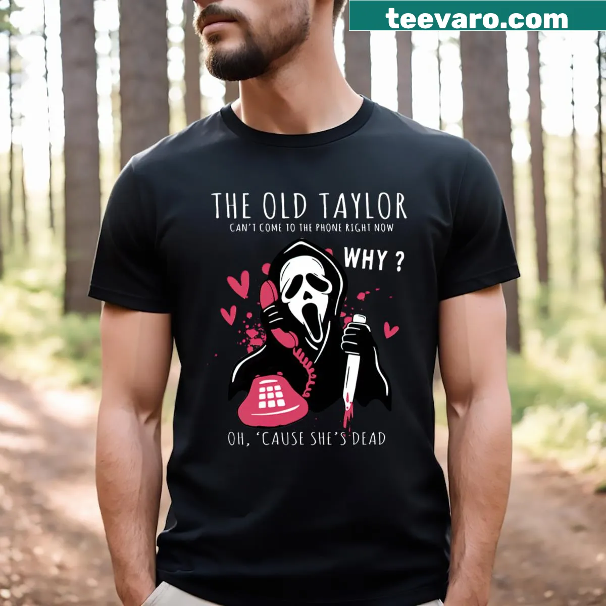 T-shirt with a funny Ghostface graphic for Halloween. — on a men's t-shirt