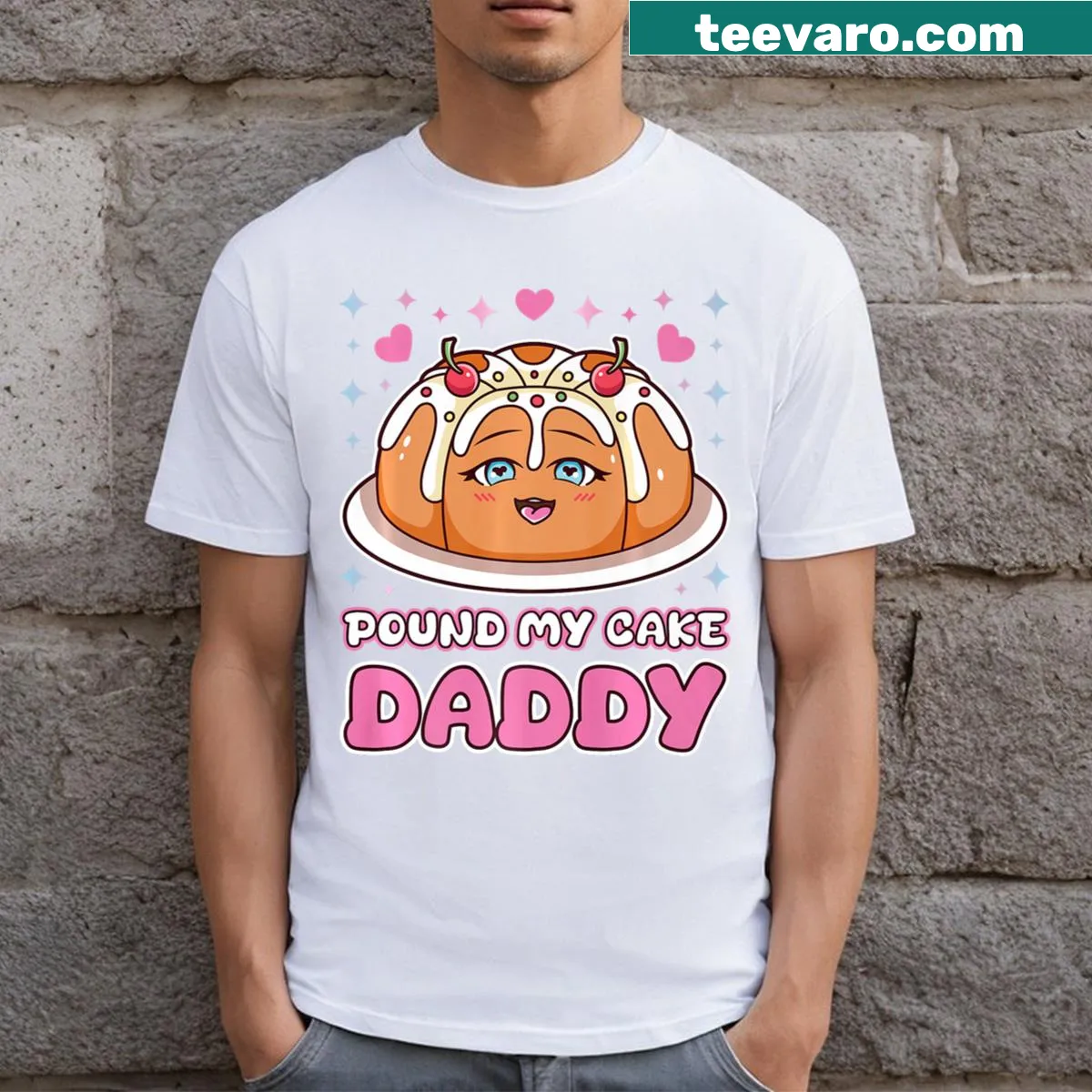 Whimsical cake-themed quote design on a T-shirt — on a men's t-shirt