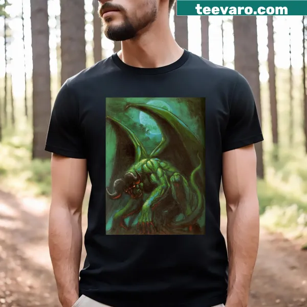 Greendemon T-shirt featuring a fierce, stylized demon illustration