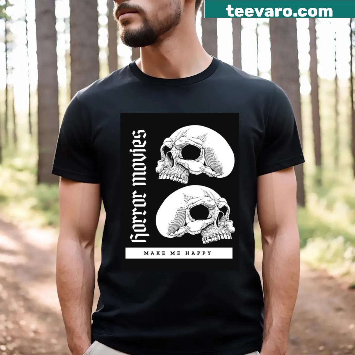 T-shirt with the phrase 'Horror Movies Make Me Happy' for horror film lovers — on a men's t-shirt