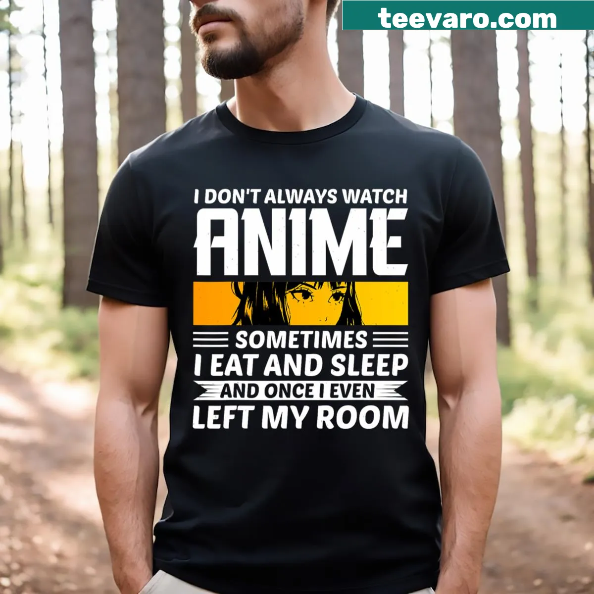 Humorous anime-themed T-shirt with clever phrase — on a men's t-shirt