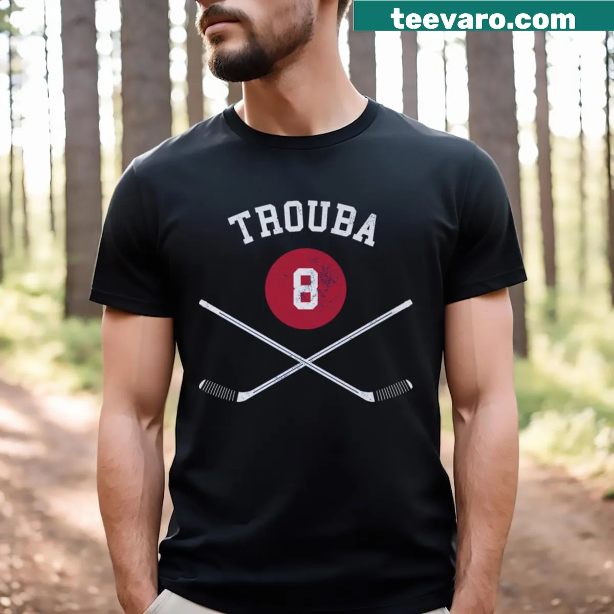New York Rangers T-shirt featuring Jacob Trouba's name — on a men's t-shirt