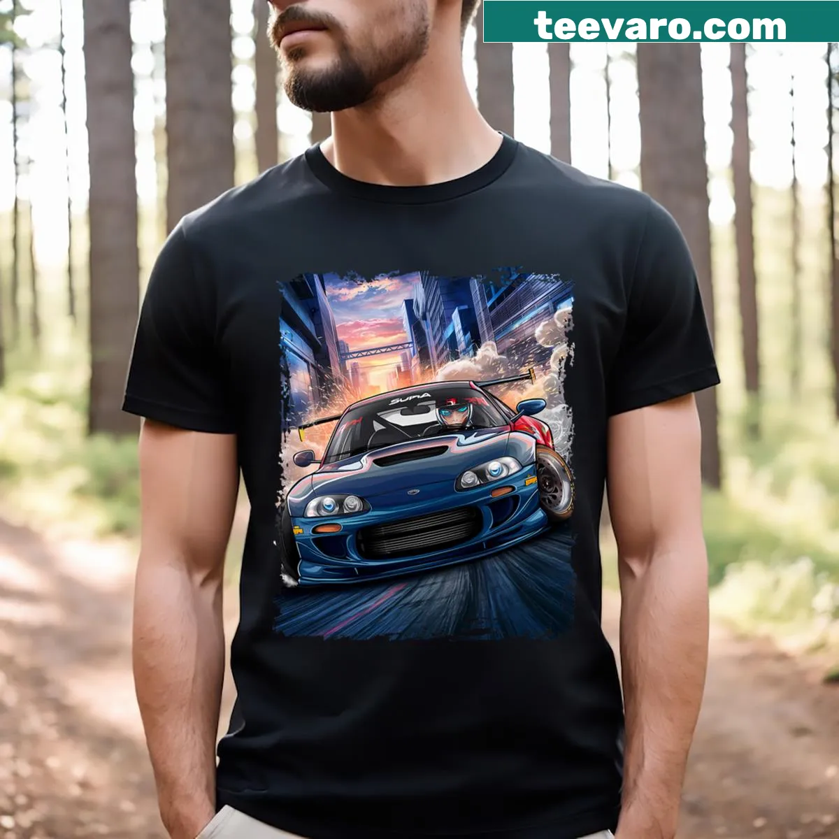 Vintage graphic T-shirt for drift car and anime lovers — on a men's t-shirt