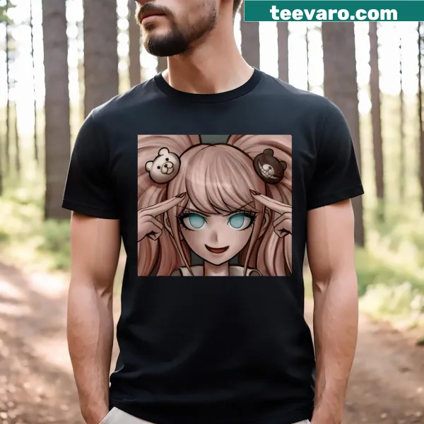 T-shirt featuring Junko Enoshima with a bold graphic illustration.