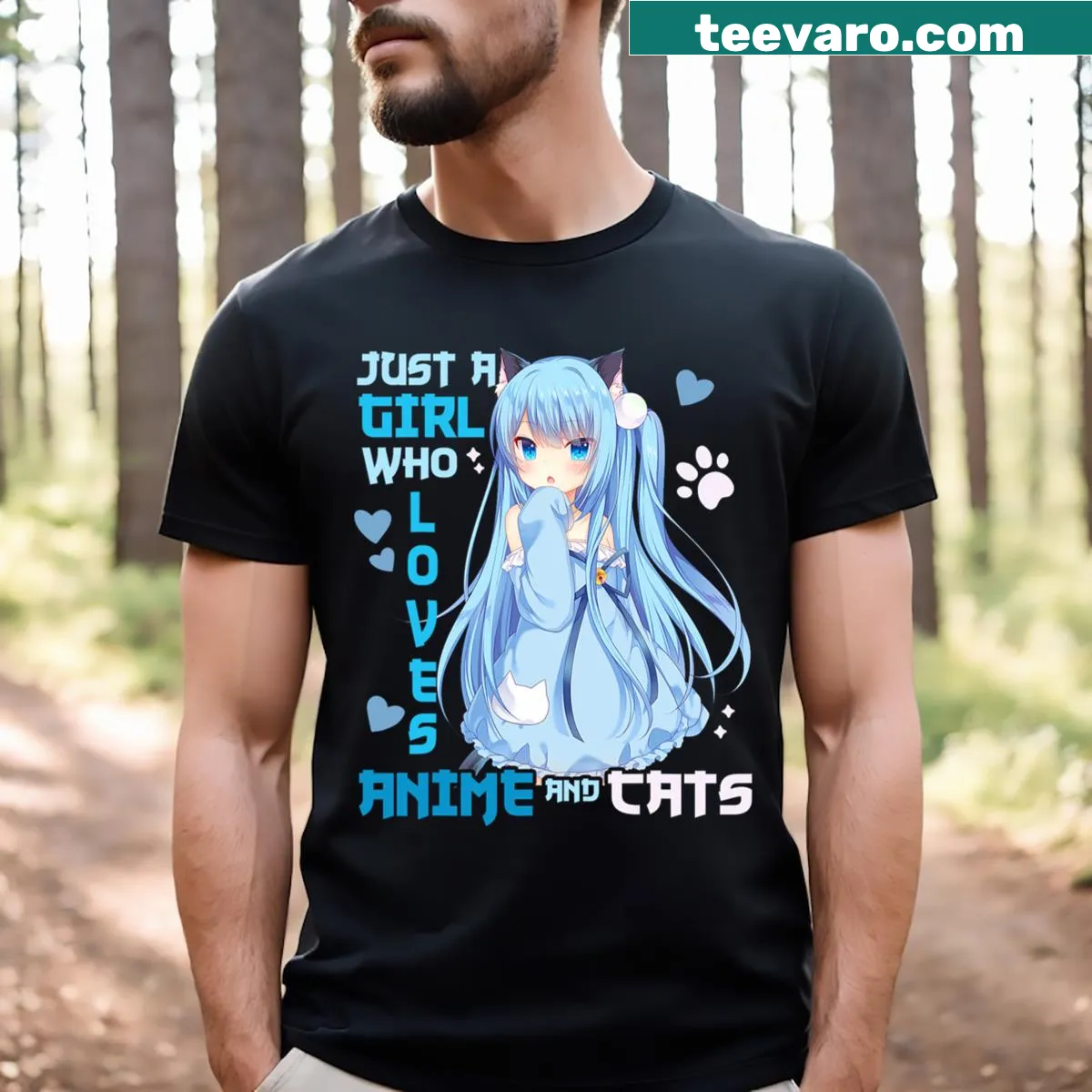 Kawaii T-shirt featuring a cute design of anime and cats. — on a men's t-shirt